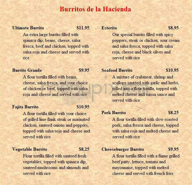 La Hacienda Del Rio - Nashua, NH menu_pic