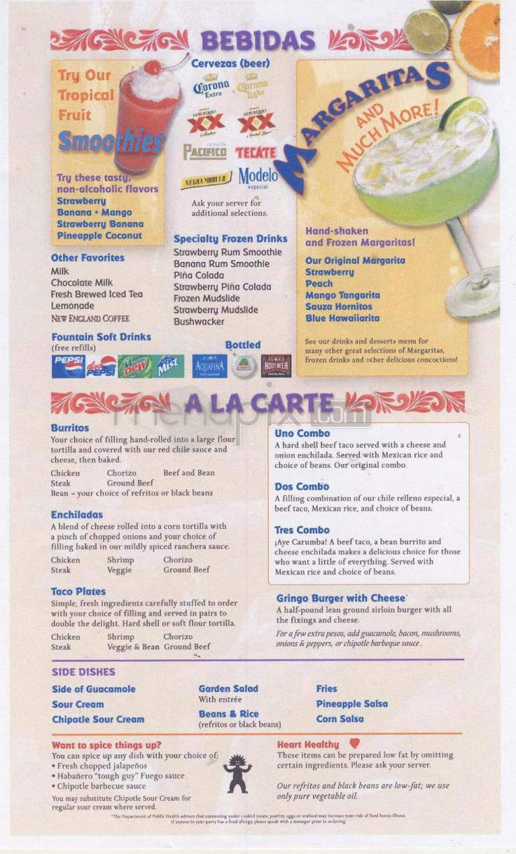 Margaritas Mexican Restaurant - Salem, NH menu_pic