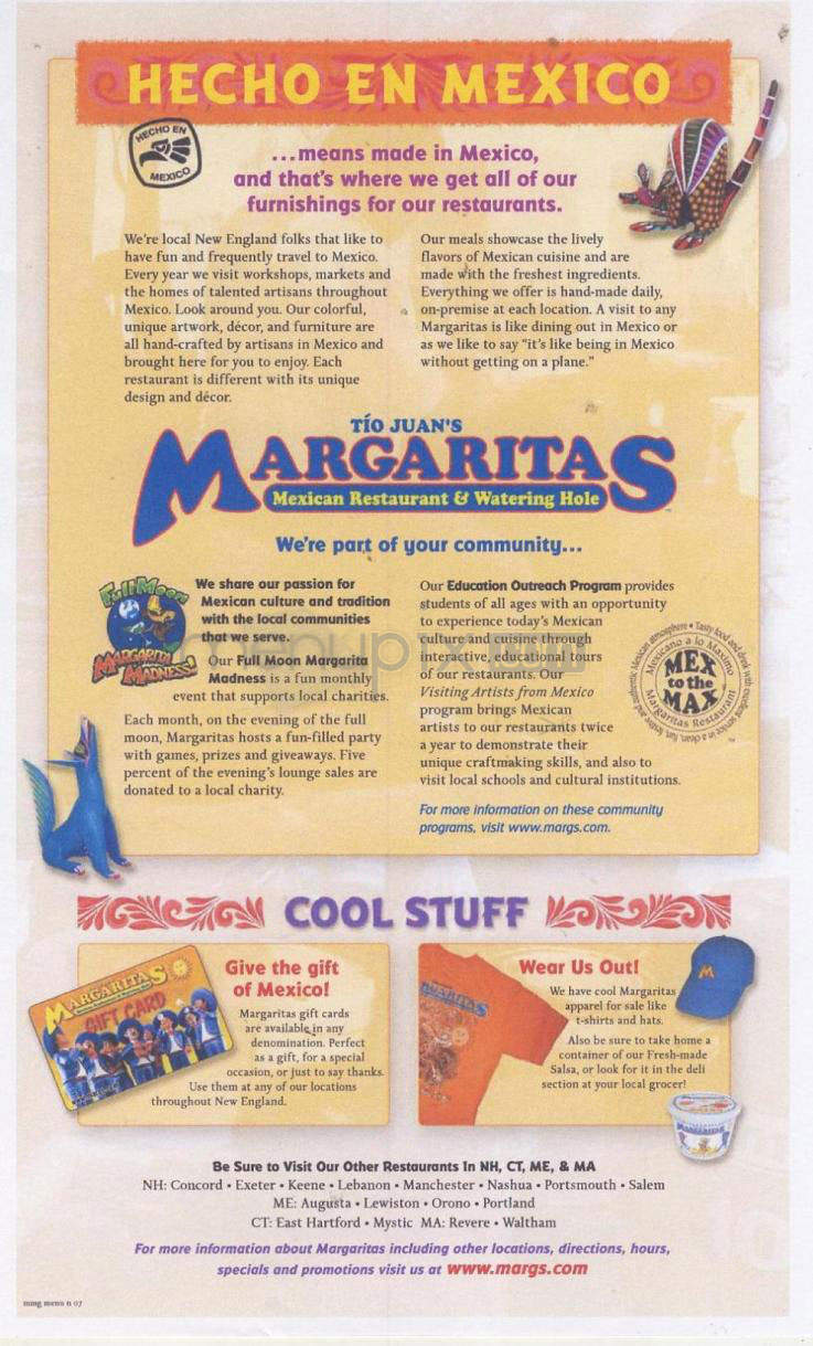 Margaritas Mexican Restaurant - Salem, NH menu_pic