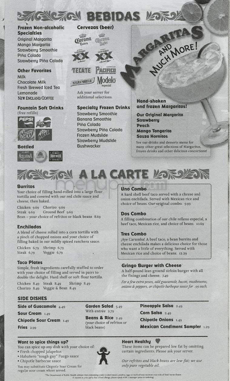 Margaritas Mexican Restaurant - Nashua, NH menu_pic