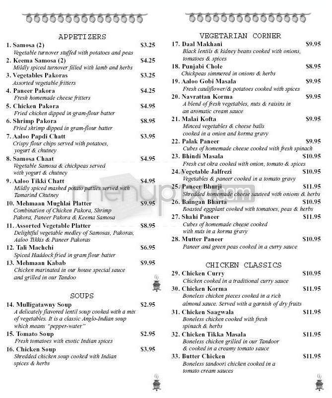 Mehmaan Restaurant - Nashua, NH menu_pic