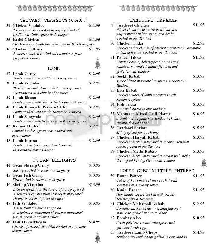 Mehmaan Restaurant - Nashua, NH menu_pic