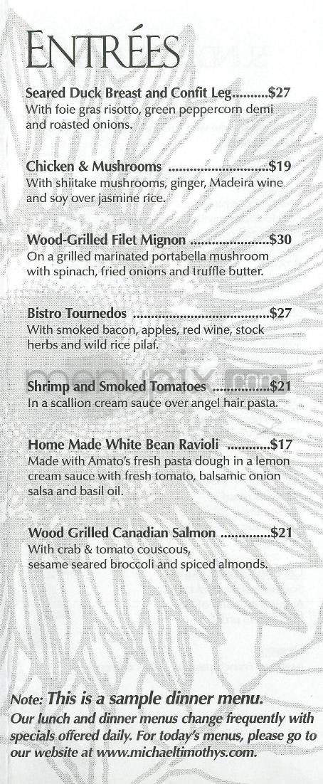 Michael Timothy's Wine & Jazz Bar - Nashua, NH menu_pic