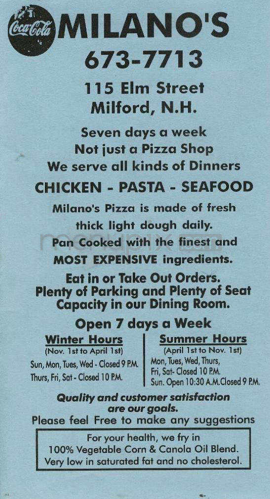 /610244/Milano-House-Of-Pizza-Milford-NH - Milford, NH