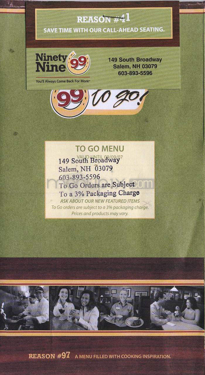 Ninety Nine Restaurant & Pub - Salem, NH menu_pic