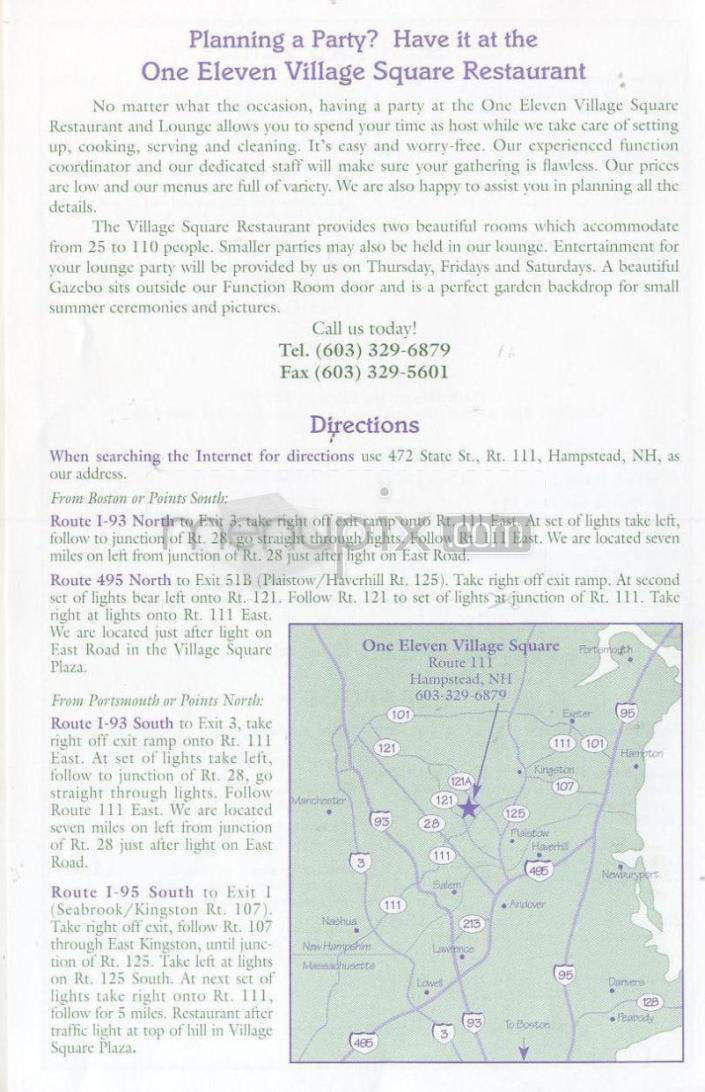 One Eleven Village Square - Hampstead, NH menu_pic