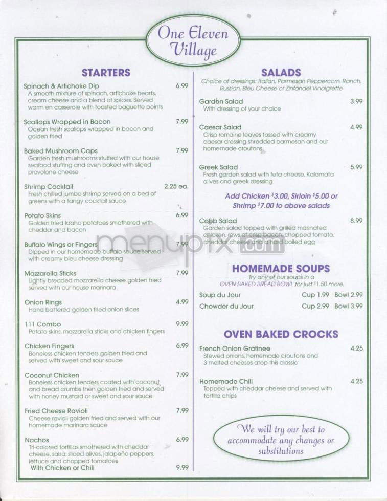 One Eleven Village Square - Hampstead, NH menu_pic