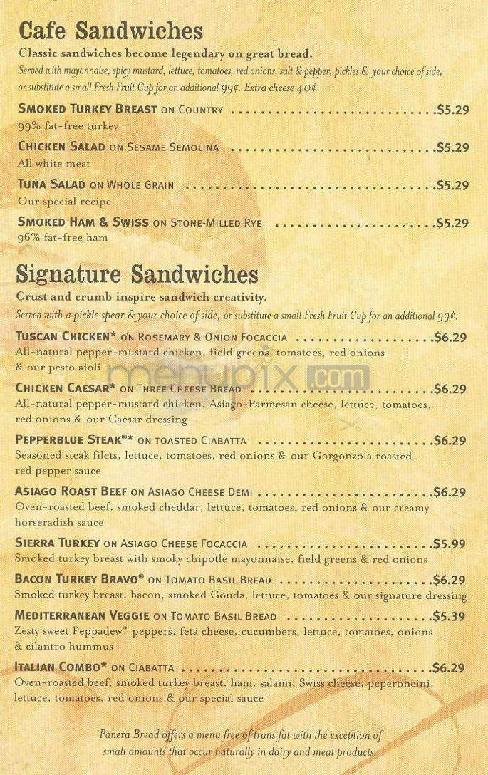 Panera Bread - Nashua, NH menu_pic