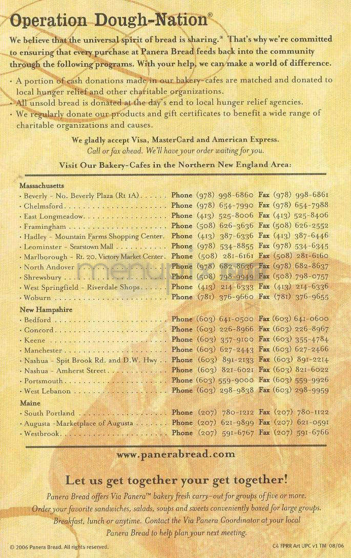 Panera Bread - Nashua, NH menu_pic