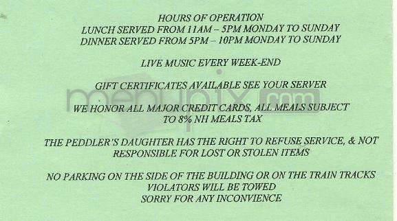 The Peddlar's Daughter - Nashua, NH menu_pic