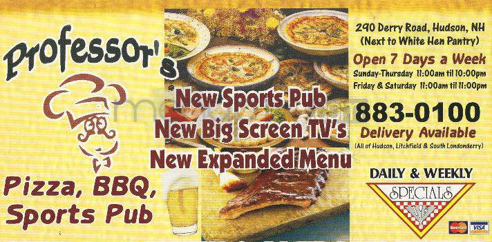 Professor's Pizza - Hudson, NH menu_pic