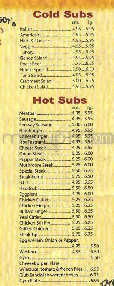 Professor's Pizza - Hudson, NH menu_pic