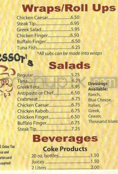 Professor's Pizza - Hudson, NH menu_pic