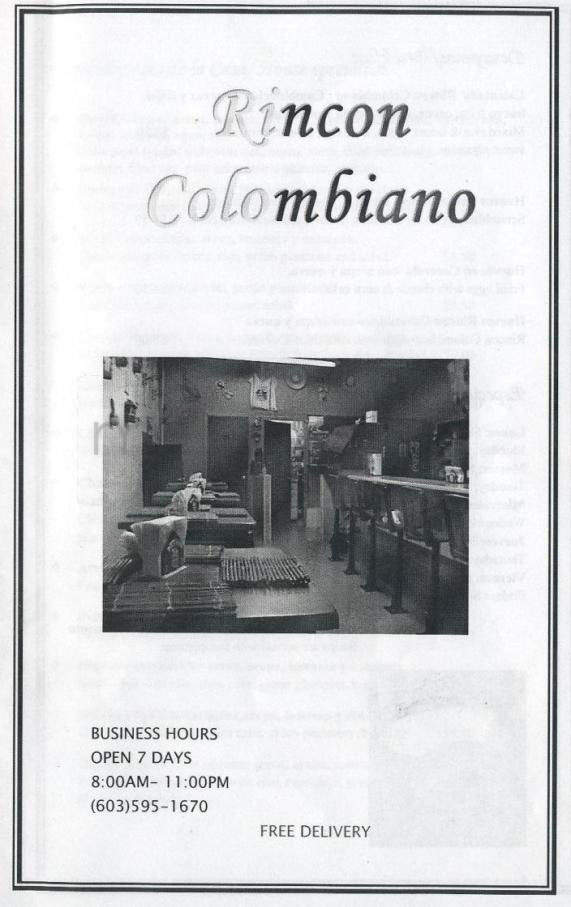 Rincon Colombiano - Nashua, NH menu_pic