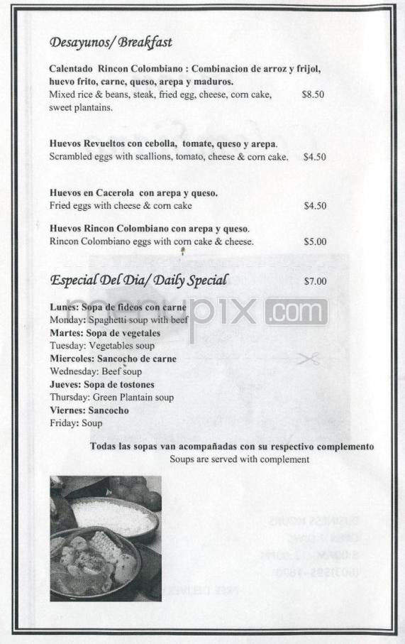 Rincon Colombiano - Nashua, NH menu_pic