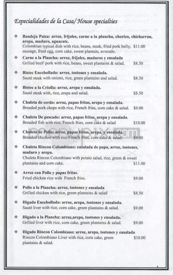 Rincon Colombiano - Nashua, NH menu_pic