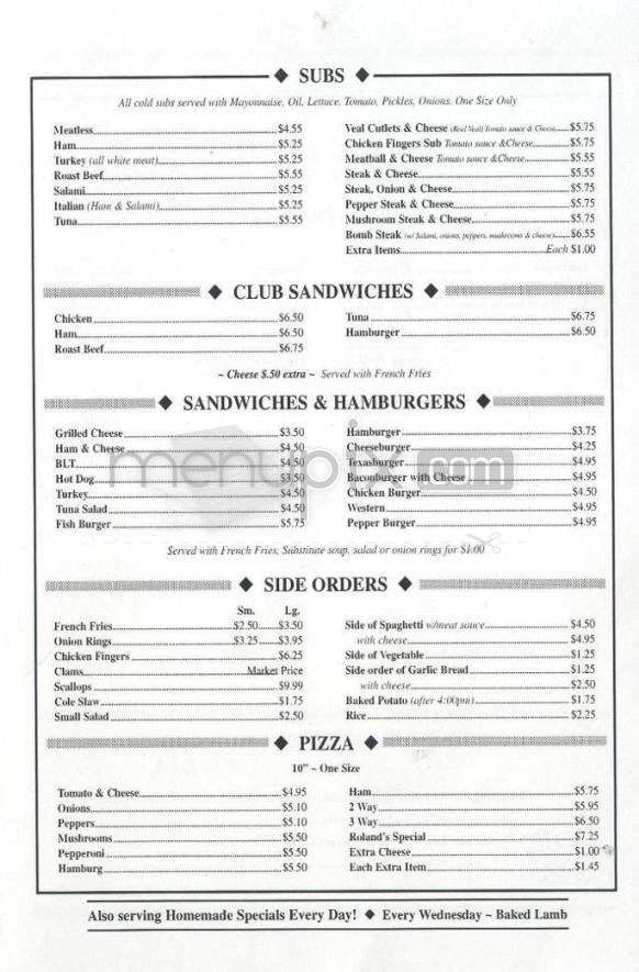 Roland's Restaurant - Nashua, NH menu_pic