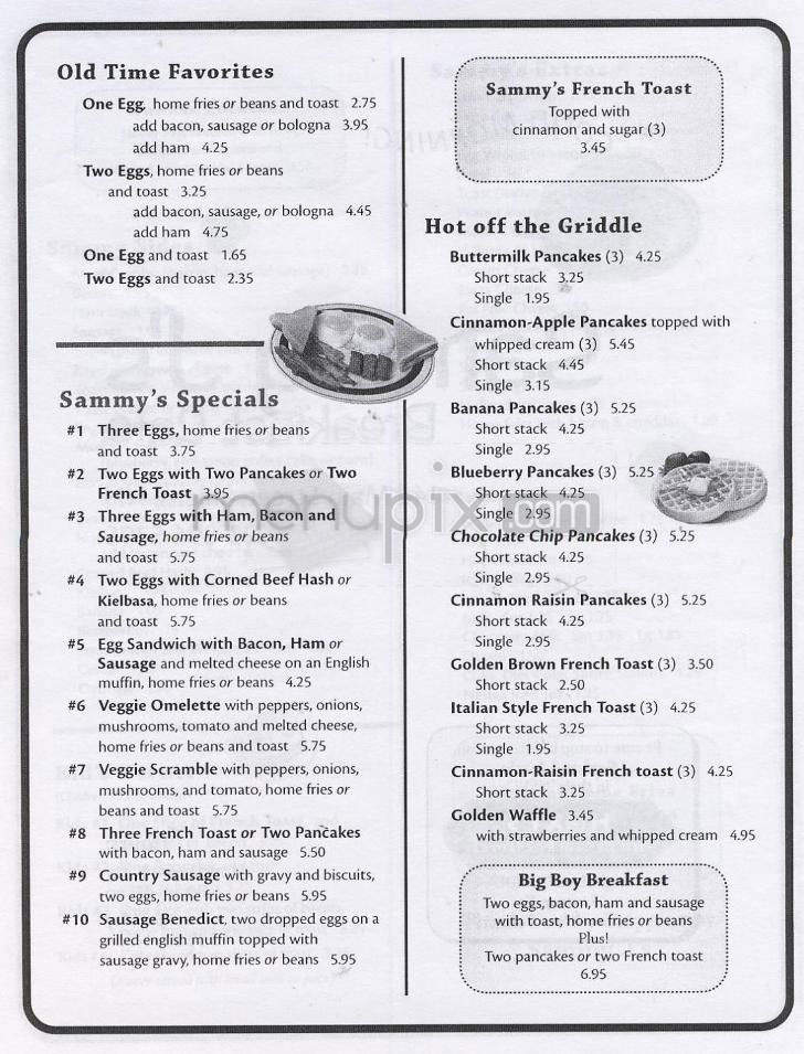 Sammy J's Breakfast Cafe - Salem, NH menu_pic