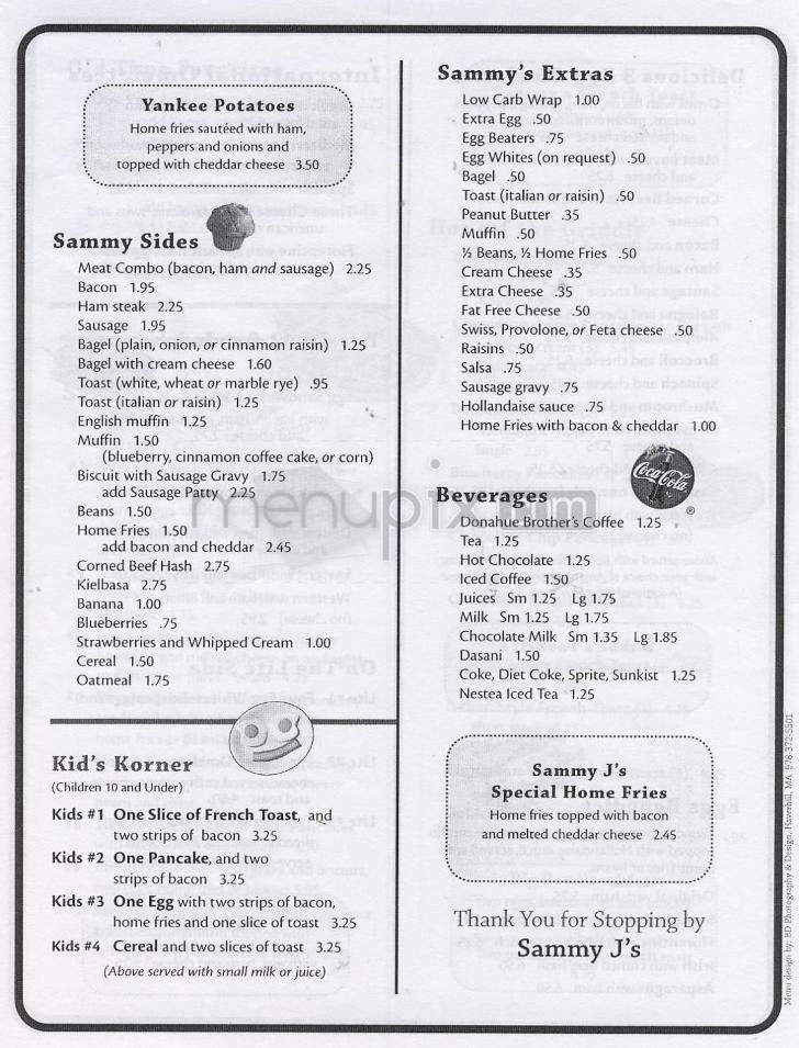 Sammy J's Breakfast Cafe - Salem, NH menu_pic