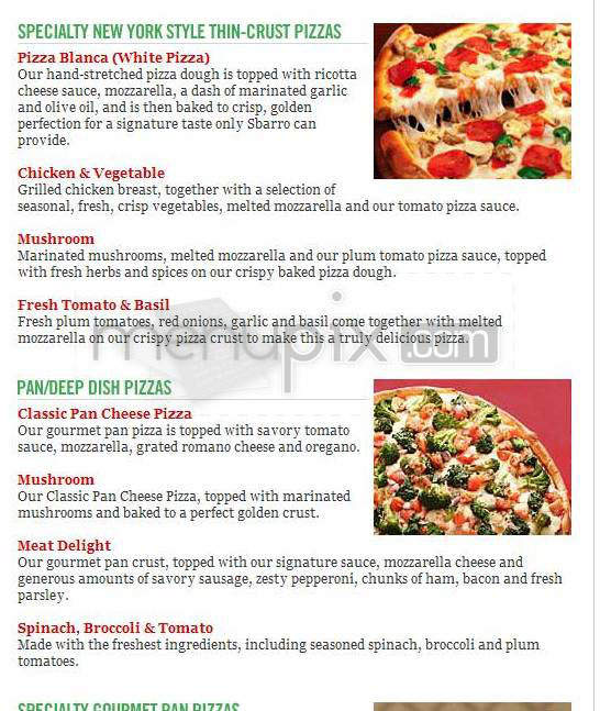 Sbarro - Nashua, NH menu_pic