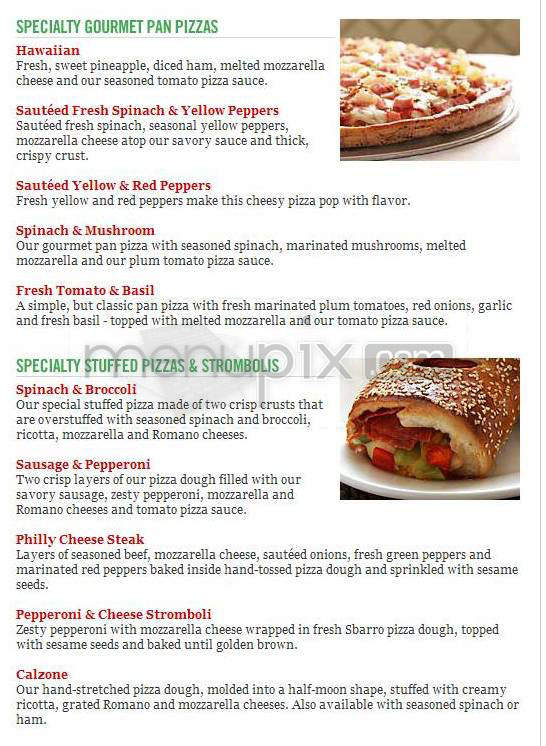 Sbarro - Nashua, NH menu_pic