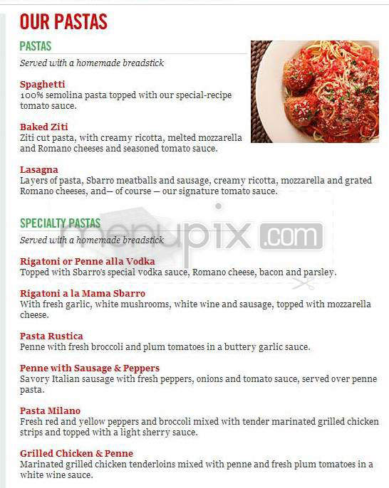 Sbarro - Nashua, NH menu_pic