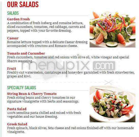 Sbarro - Nashua, NH menu_pic