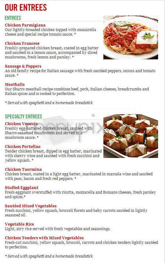 Sbarro - Nashua, NH menu_pic