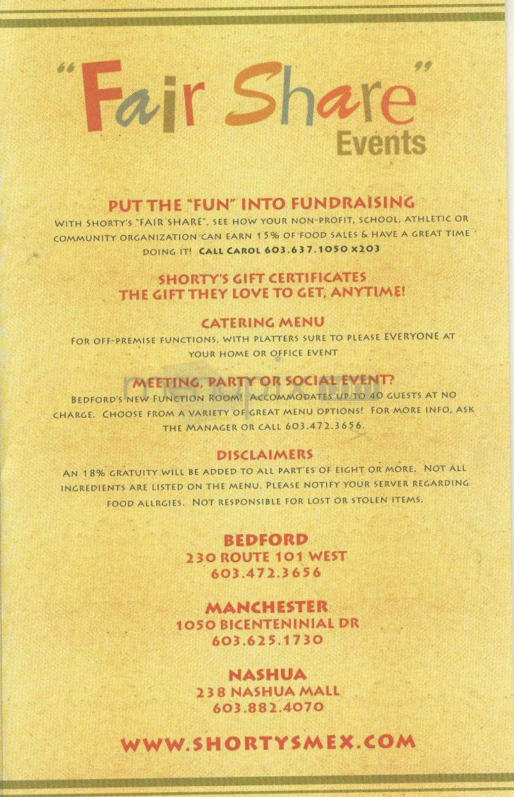 Shorty's Mexican Roadhouse - Nashua, NH menu_pic