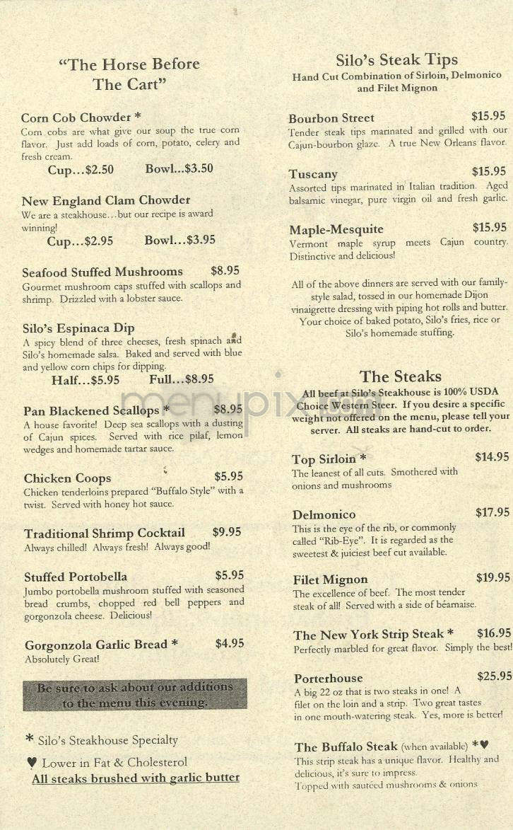 Silo's Steakhouse - Merrimack, NH menu_pic