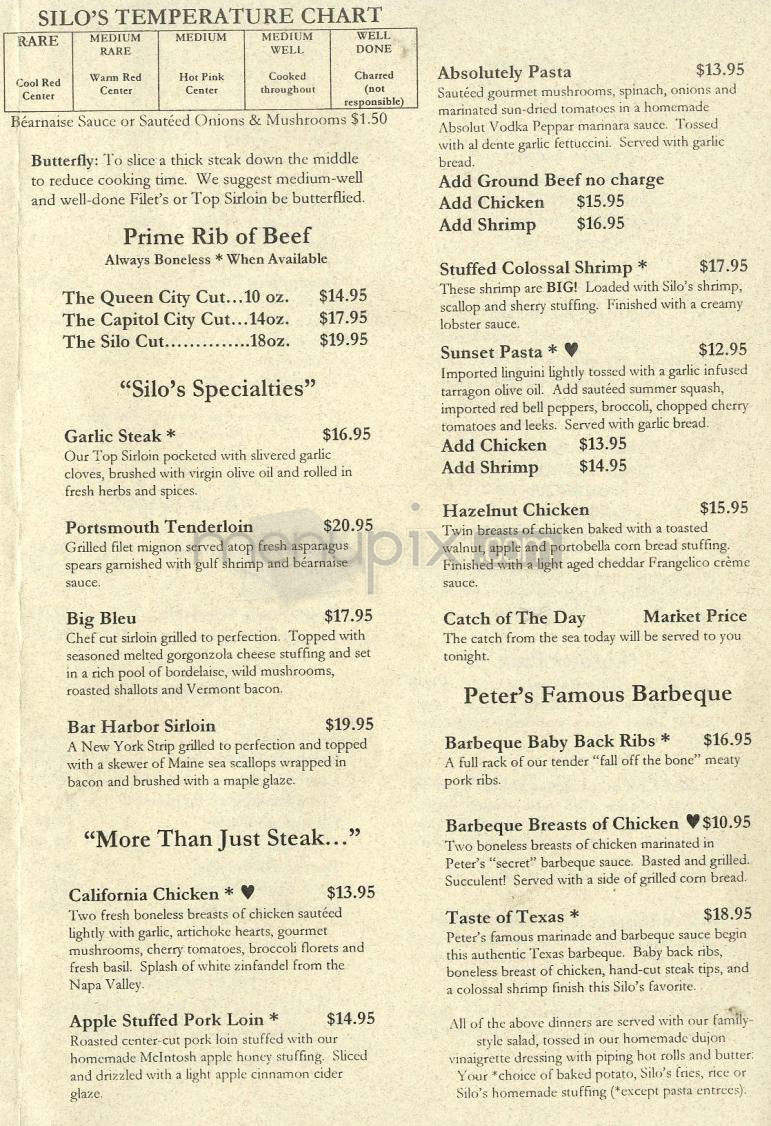 Silo's Steakhouse - Merrimack, NH menu_pic