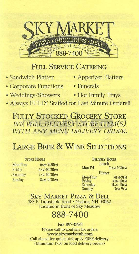 Sky Market Pizza & Deli - Nashua, NH menu_pic