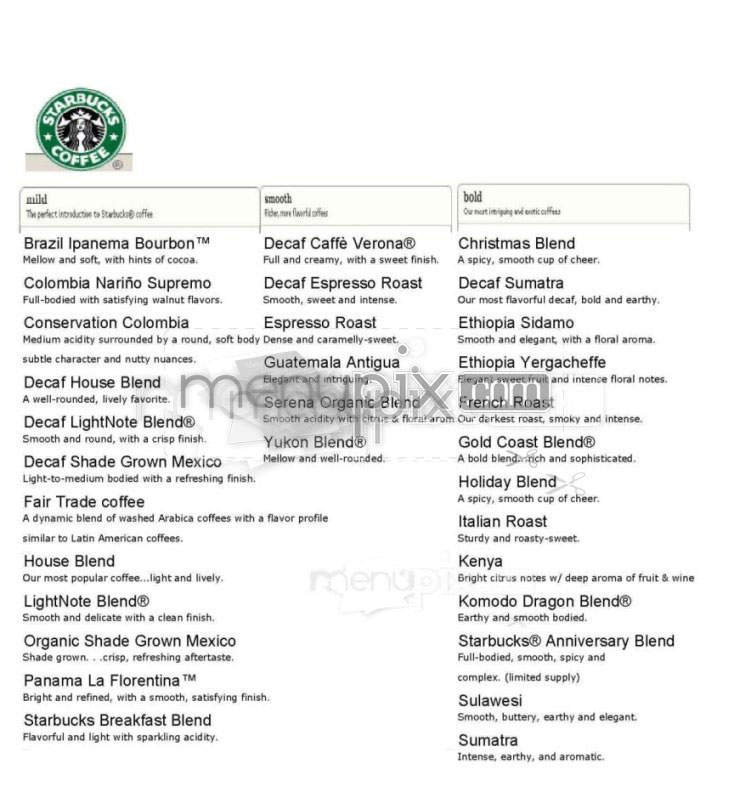 Starbucks - Nashua, NH menu_pic