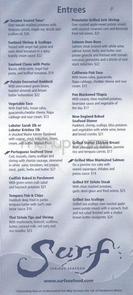 Surf Restaurant - Nashua, NH menu_pic