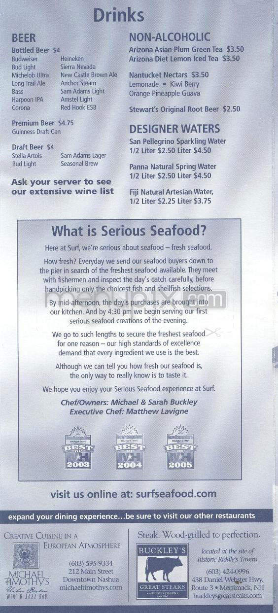 Surf Restaurant - Nashua, NH menu_pic