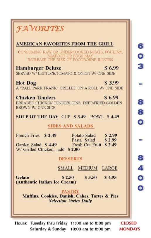 Susan's European Cafe - Hudson, NH menu_pic