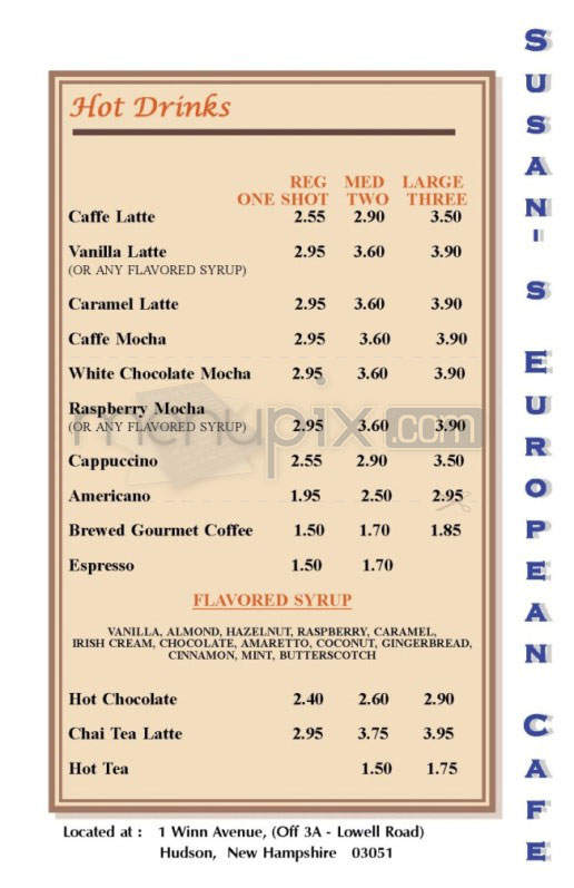 Susan's European Cafe - Hudson, NH menu_pic