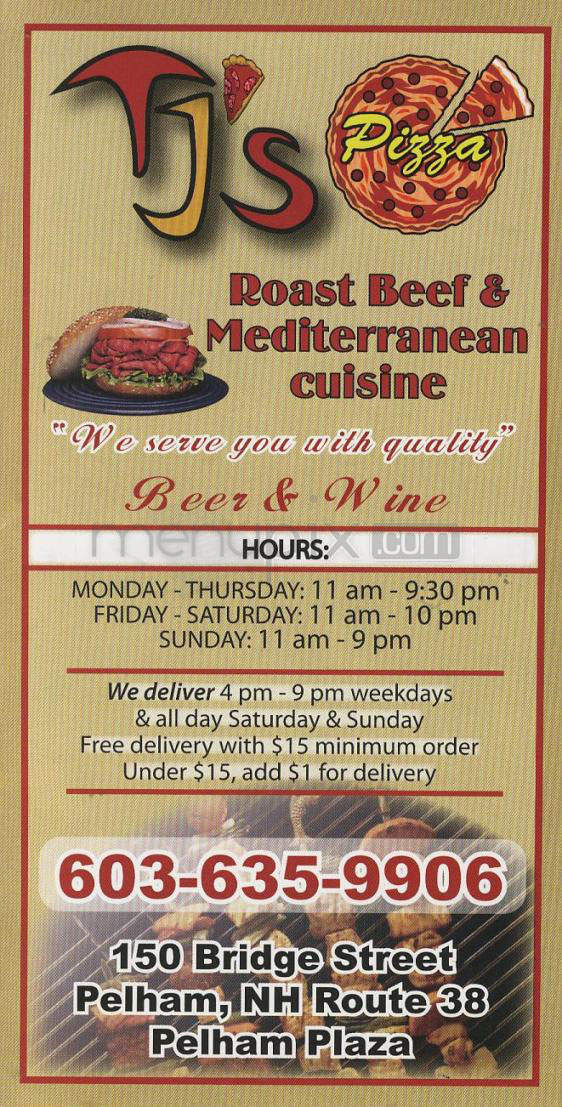 TJ's Roast Beef & Pizza - Pelham, NH menu_pic