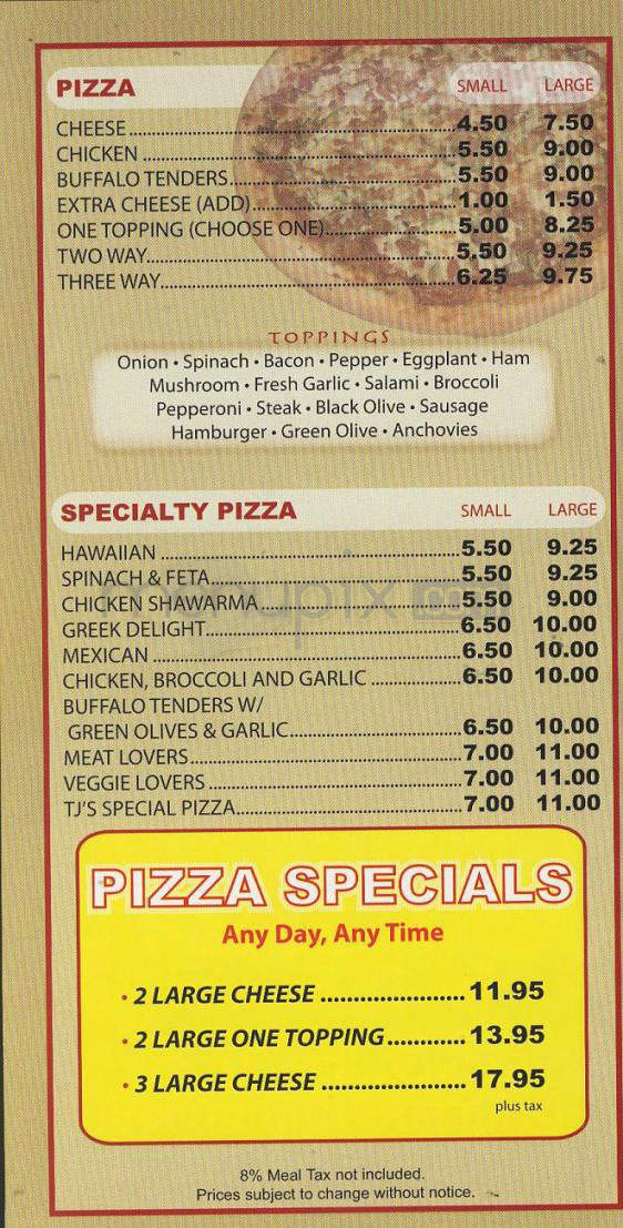 TJ's Roast Beef & Pizza - Pelham, NH menu_pic
