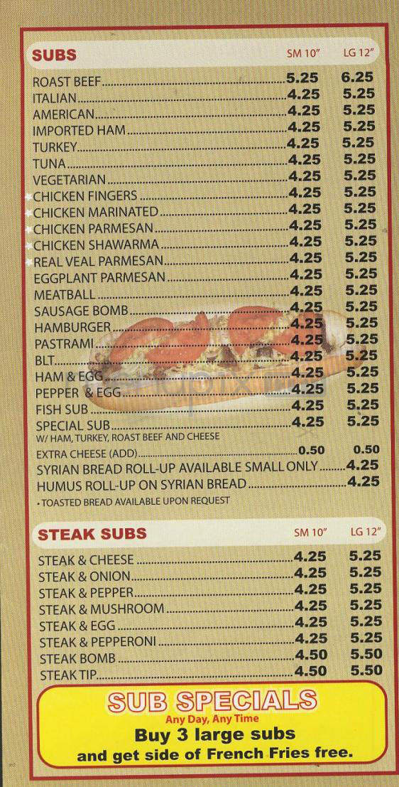 TJ's Roast Beef & Pizza - Pelham, NH menu_pic