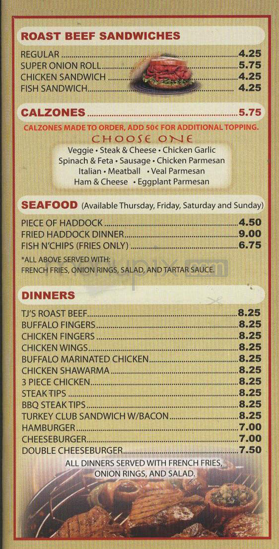 TJ's Roast Beef & Pizza - Pelham, NH menu_pic