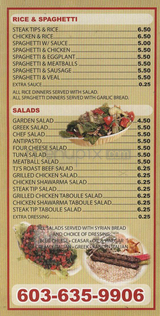 TJ's Roast Beef & Pizza - Pelham, NH menu_pic
