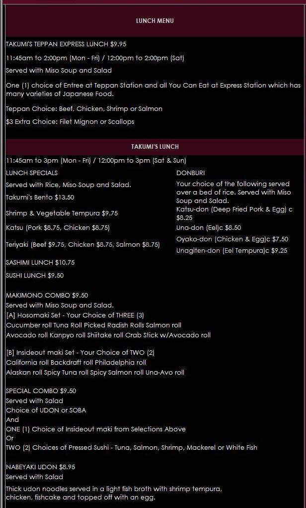 Takumi Japanese - Nashua, NH menu_pic