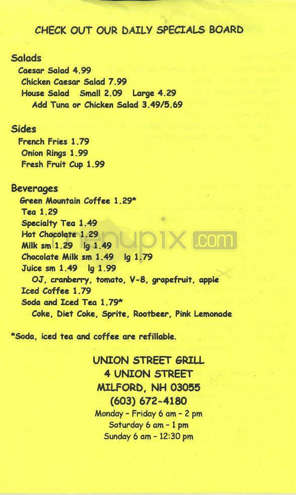 Union Street Grill - Milford, NH menu_pic