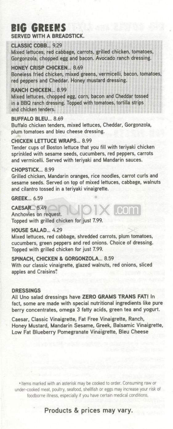Uno Chicago Grill - Nashua, NH menu_pic