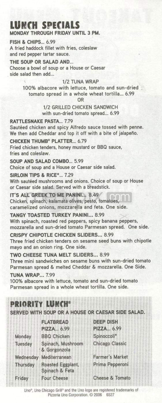 Uno Chicago Grill - Nashua, NH menu_pic