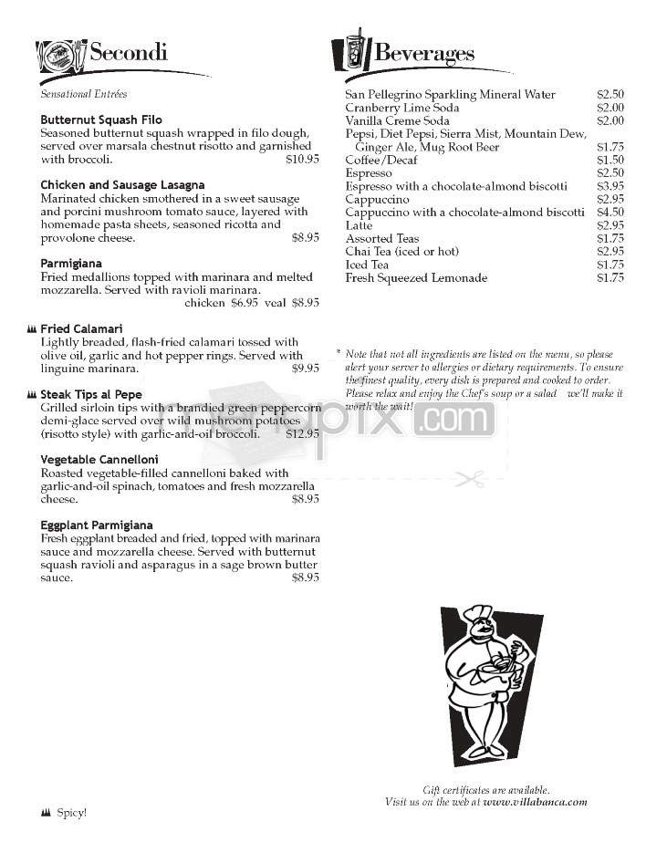 Villa Banca - Nashua, NH menu_pic