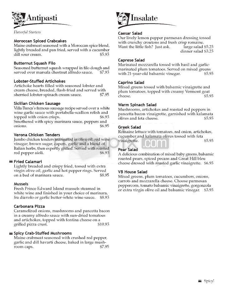 Villa Banca - Nashua, NH menu_pic