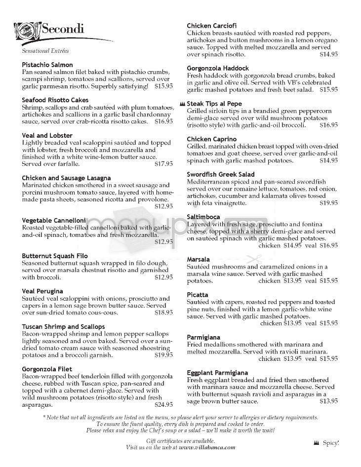 Villa Banca - Nashua, NH menu_pic