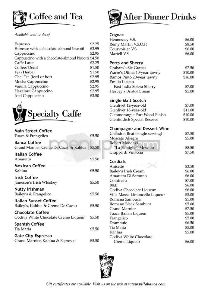Villa Banca - Nashua, NH menu_pic